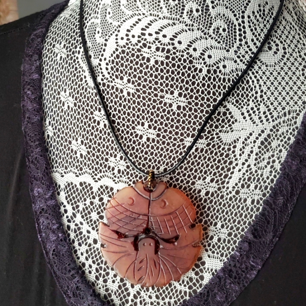 NEW Boho Large Medallion Statement Necklace Black Leather-Like Cord